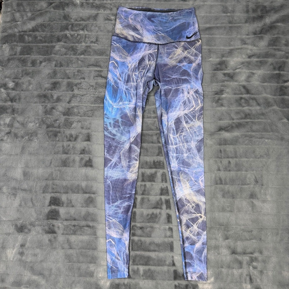 Nike Dri-FIT Womens Small Blue Purple Abstract Print High Rise Leggings AH3909